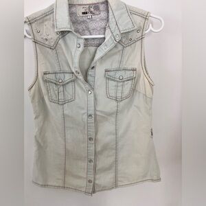 Studded Sleeveless Button Down Shirt